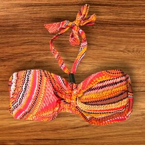 Jantzen Halter Swim Bandeau Bikini Top Coral Pink Black Soft Multicolored Polka